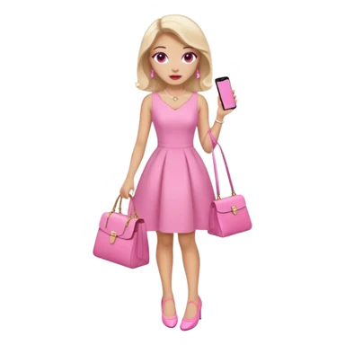 Pink dress and shoes and makeup and bag sticker