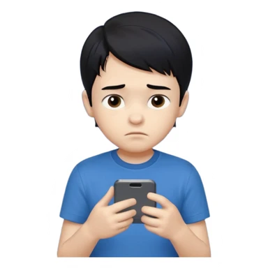 un niño de entre 3 - 10 años jugando con su celular, cansado en una habitacion apagada, el niño tiene piel blanca y cabello negro (hombre)

 sticker