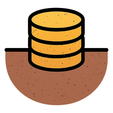 stacked disks partially submerged below a horizontal line suggesting underground with worn distressed effect sticker