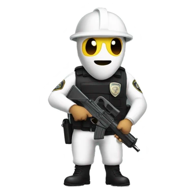 Garlic with a swat cop helmet holding a gun sticker