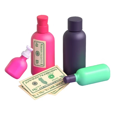 price tag with a few dollar bills and a bottle of nail polish sticker