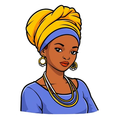 Fashionable African woman with designer clothes, stylish headwrap, statement jewelry and confident pose sticker
