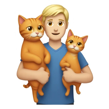 Blonde man holding one beige cat and one orange cat in his arms sticker