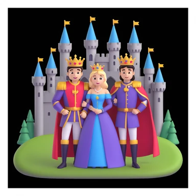 young king and queen posing, castle background sticker