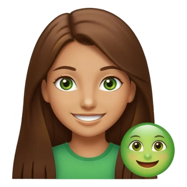 Tan girl emoji with straight long brown hair and green eyes sticker