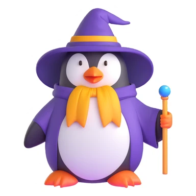 penguin wearing wizard robe and hat sticker