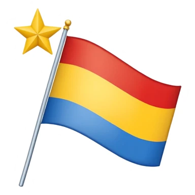 A flag with nine horizontal stripes, alternating red and yellow, starting and ending with yellow. On the left side, a blue triangle pointing to the center, with a white five-pointed star inside. sticker