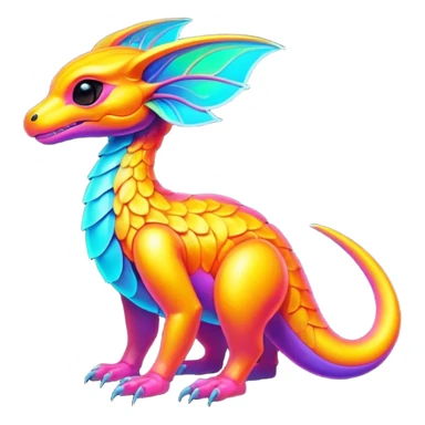 Exotic futuristic lush warm-colored neon Fakémon-Fionbri-creature sticker