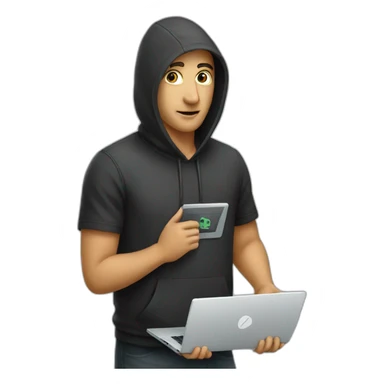 a hacker holding laptop sticker