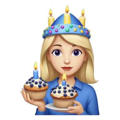 Blueberry Muffin celebrating birthday. Make sure it actually looks like a muffin with candles. Somebody holding it with party hat  sticker