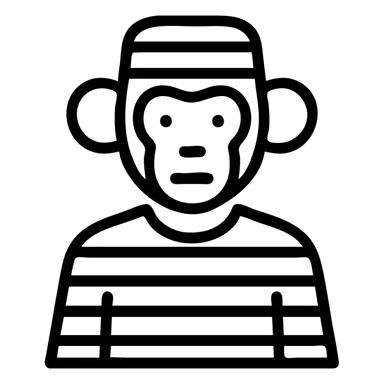 monkey in black and white prisoner uniform, icon style sticker