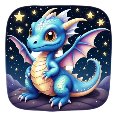 Airbrush painted image of a dragon hatchling under a deep galactic sky with pearlescent scales and wings spread against the stars sticker