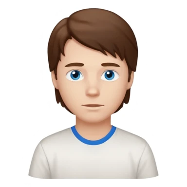 White boy with blue eyes and brown semi long hair with a White shirt sticker