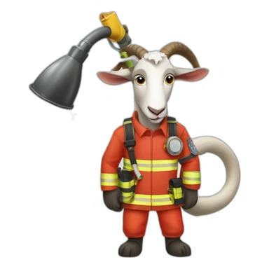 a goat dressed as a firefighter with a hose in his hand sticker