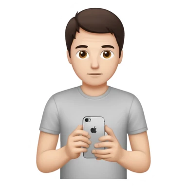 make a white guy with dark brown hair, with a simple white o grey shirt, repairing an iphone, un tecnico sticker