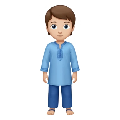 7 year old boy, with a keepah and tzitit, and a light blue tunic shirt, with dark blue pants, brown hair and blue eyes sticker