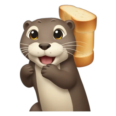 Otter from emoji playing with bread sticker