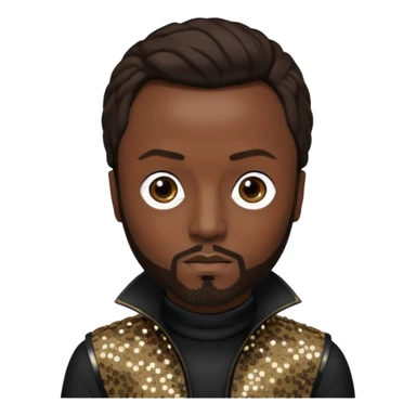 Will.i.am from Black Eyed Peas with dark brown hair, black sequin outfit  sticker