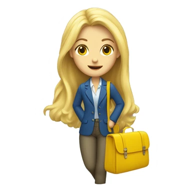 Long blond hair girl with blue blazer and yellow short scarf holding travel bag  sticker