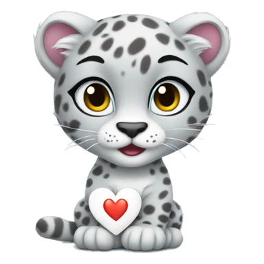 cute snow leopard shows a heart sticker