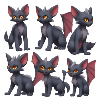 Black cool Vampiric Noivern-Zorua-Litten-Bat-Sphynx-Lykoi-Caracal-cat-Fakemon full-body sticker