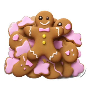 Realistic glass cookie jar with light pink lid full of gingerbread cookies isolated.  sticker