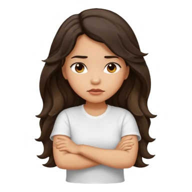 Hispanic light tan girl with long dark wavy hair with arms folded and slightly pouting sticker