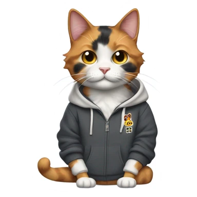 Calico cat wearing a sweatshirt that says “I bite ankles”  sticker