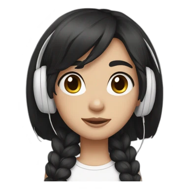 girl black hair white earphones sticker