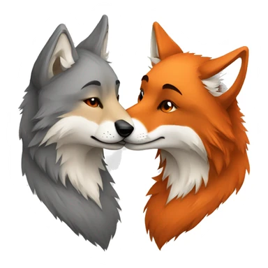 Male gray wolf kisses female red fox sticker