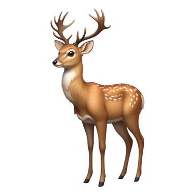 cinematic-noble [deer]-realistic-full-body-standing on all fours-emoji,-tail-tucked-close,-head-tilted-dramatically,-sleek-[fawn]-fur,-simplified-yet-realistic-focused-features,-highly-detailed,-glowing-with-an-almost-sarcastic-glow big antlers sticker