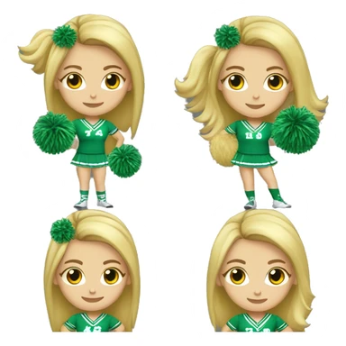 blonde cheerleader wearing green uniform holding green pompoms sticker