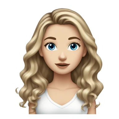 White girl with long voluminous brown hair with blonde highlights balayage and blue eyes sticker