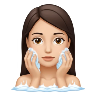 Mujer lavando su cara, tiene el pelo cafe oscuro y tez blanca sticker
