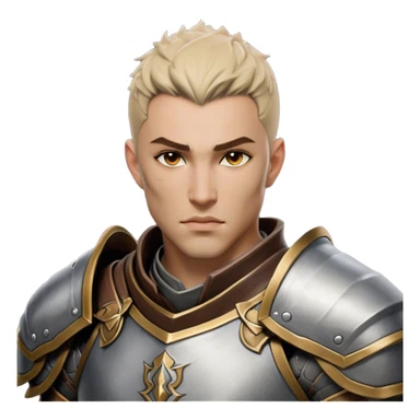 Cinematic Realistic WoW Human Warrior Portrait, head tilted epicly and inquisitively, showcasing a commanding presence and heroic grace. His chiseled features, resolute eyes, and meticulously crafted steel armor with leather accents in harmonious greys and bronzes are rendered with lifelike clarity and dramatic lighting, high shine, epic and awe-inspiring, embodying the spirit of a warrior poised for battle. sticker