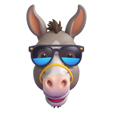 Add cool black sunglasses to the donkey, keep 3D emoji style, with no background. sticker