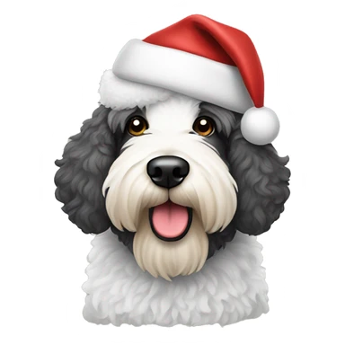 Sheepadoodle dog w Santa hat sticker
