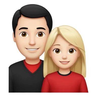 make a father and a daughter. both fair skinned. the daughter blonde, the father black haired. both straight haired. they are happy. wearing a black and red clothes. sticker