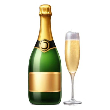 Realistic glam bottle of champagne with a glass next to with a lit sparkler firework in the glass with it sticker