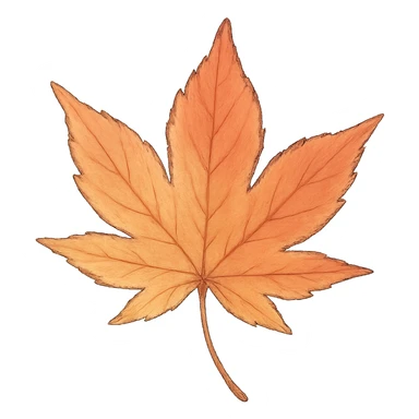 a maple leaf, Japanese soft pastel hand-drawn, full object, transparent background, with subtle color gradients sticker