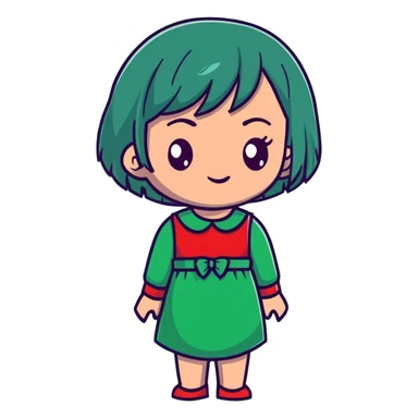 girl with dark green hair, red eyes, and a red dress sticker