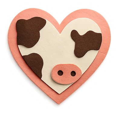 layered paper craft style cow heart, no background sticker