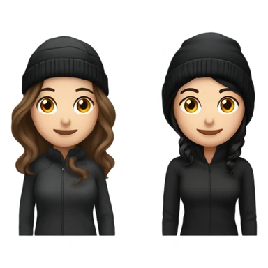 2 womenbest friend, one of them is brown  wavy hair in black winter cap, and the other one is black straight hair and black winter cap sticker