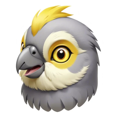 Cinematic Cute Cockatiel Portrait Emoji, Head tilted playfully and inquisitively, featuring a smooth grey fur with bright yellow accents and a perky crest, round, sparkling dark eyes filled with curiosity, Simplified yet irresistibly adorable features, highly detailed, glowing with a warm, friendly glow, high shine, affectionate and lively, stylized with a touch of whimsy, bright and endearing, soft glowing outline, capturing the essence of a mischievous yet loving cockatiel, so playful it feels like it could chirp out of the screen and into your arms! sticker