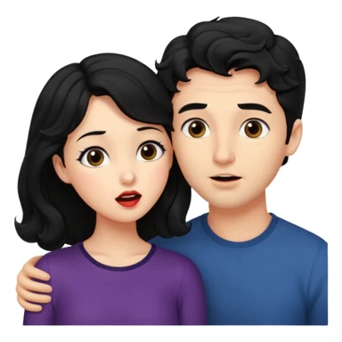 a handsome man with black short wavy hair tries to kiss a cute woman who has long black hair sticker