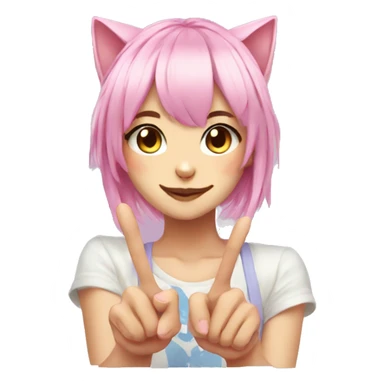 Anime cat girl face pink hair with peace sign fingers sticker