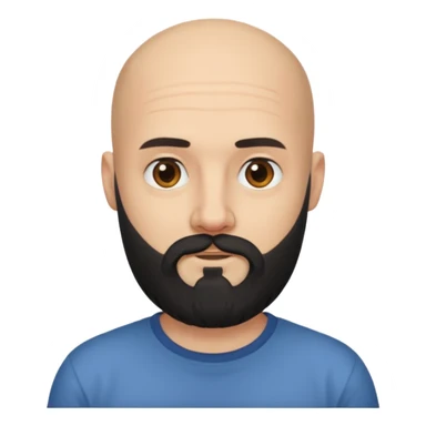 black long beard bald man with shirt sticker