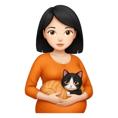 pregnant black hair woman with orange cat sticker