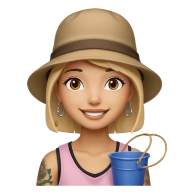 Cool girl with neck tattoo and bucket hat sticker