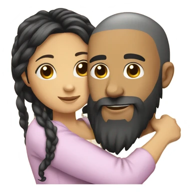 Bald man with black beard and girl with long black hair hug sticker